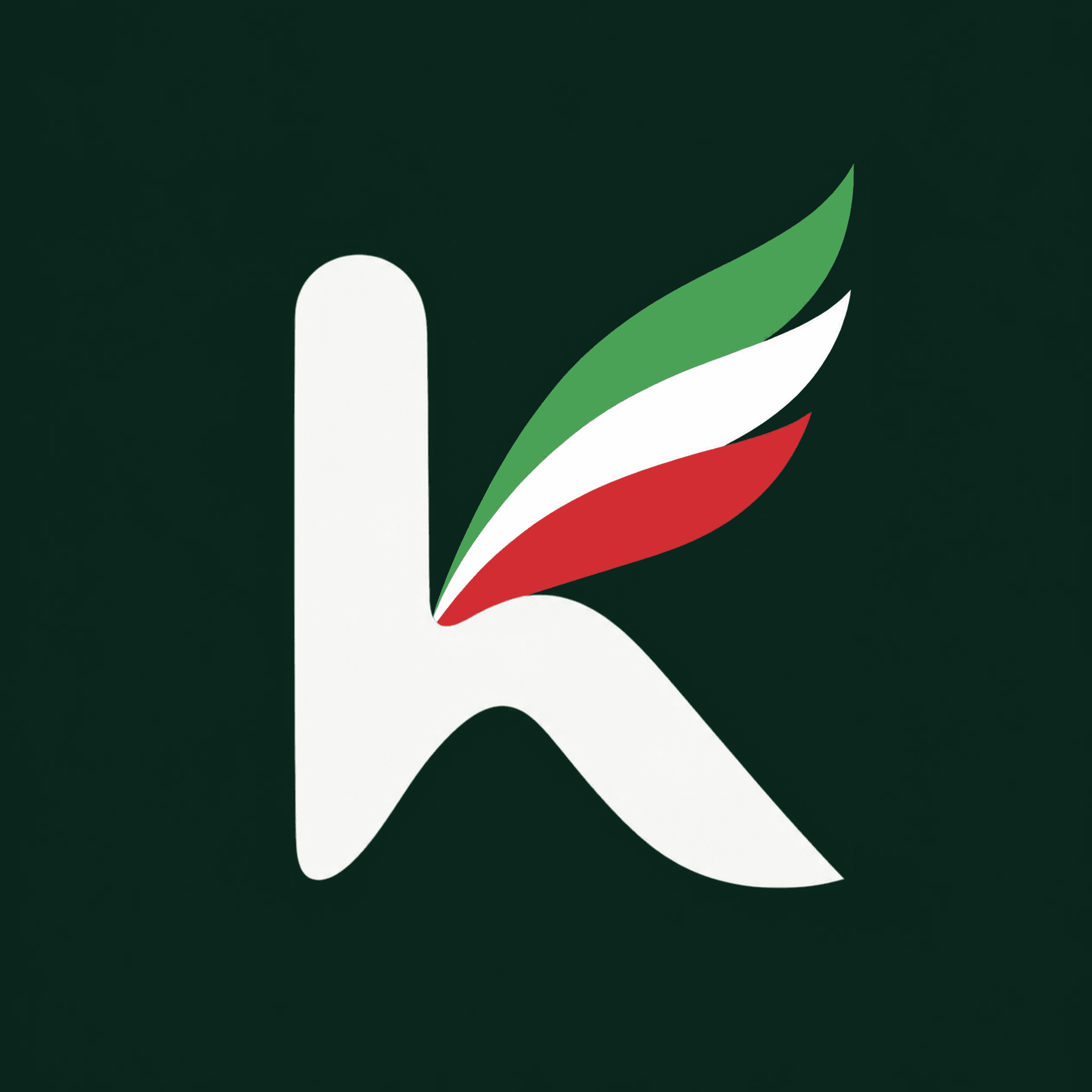 Kaizen Finance logo, a white K with a green, white, and red wing